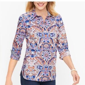 Talbots Women's Size M Paisley Print Button Up Shirt Long Sleeve Cotton